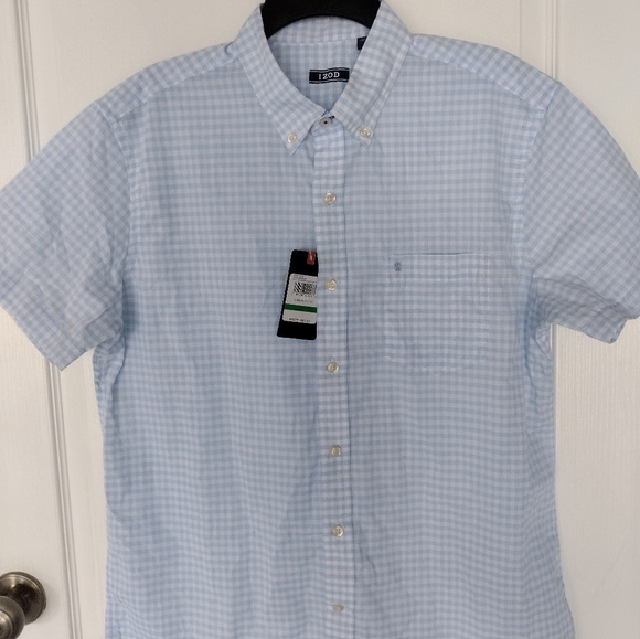 Izod Light Blue Checkered Casual Button Down Shirt - Picture 11 of 12